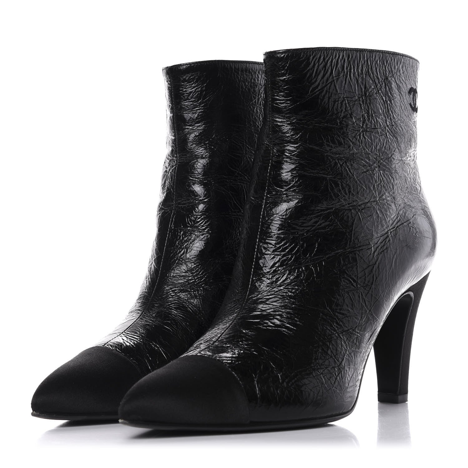 Chanel Crumpled Calfskin Satin Cap Toe Short Ankle Boots 39 Black 3 of 14