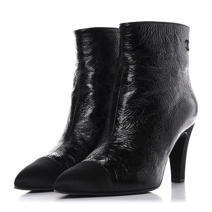 Chanel Crumpled Calfskin Satin Cap Toe Short Ankle Boots 39 Black 3 of 14