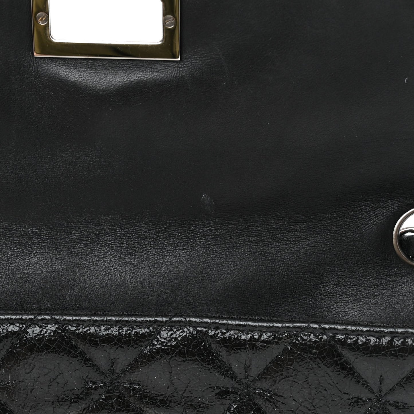 Glazed Crackled Calfskin Mademoiselle Flap Black