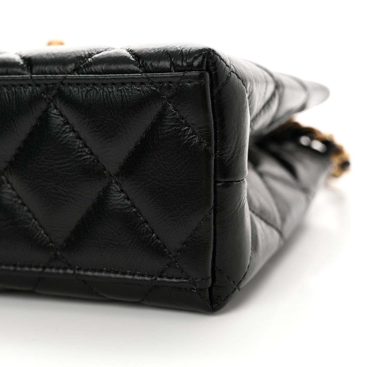 Shiny Aged Calfskin Quilted Nano Kelly Shopper Black