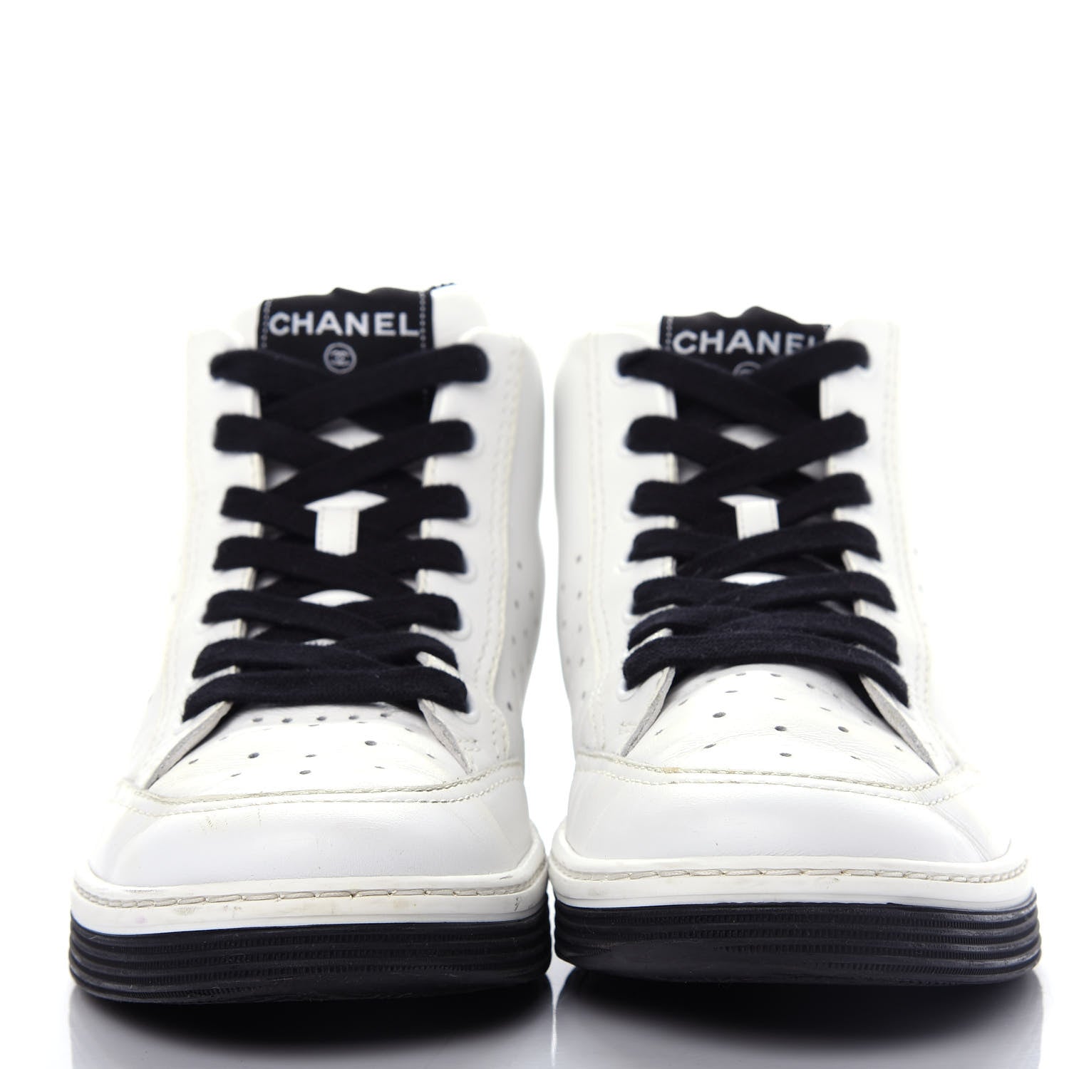 Chanel Calfskin Womens Logo High Top Sneakers 40.5 Black White 2 of 12