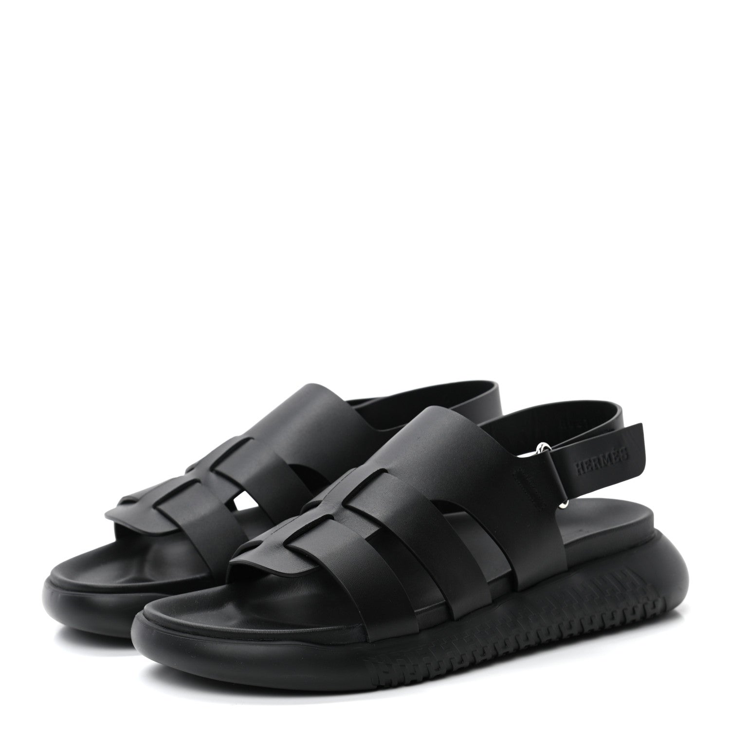 Hermes Calfskin Mens Doha Sandals 40 Black 3 of 7