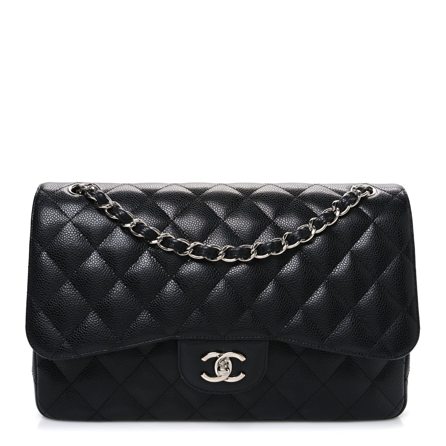 Caviar Quilted Jumbo Double Flap Black