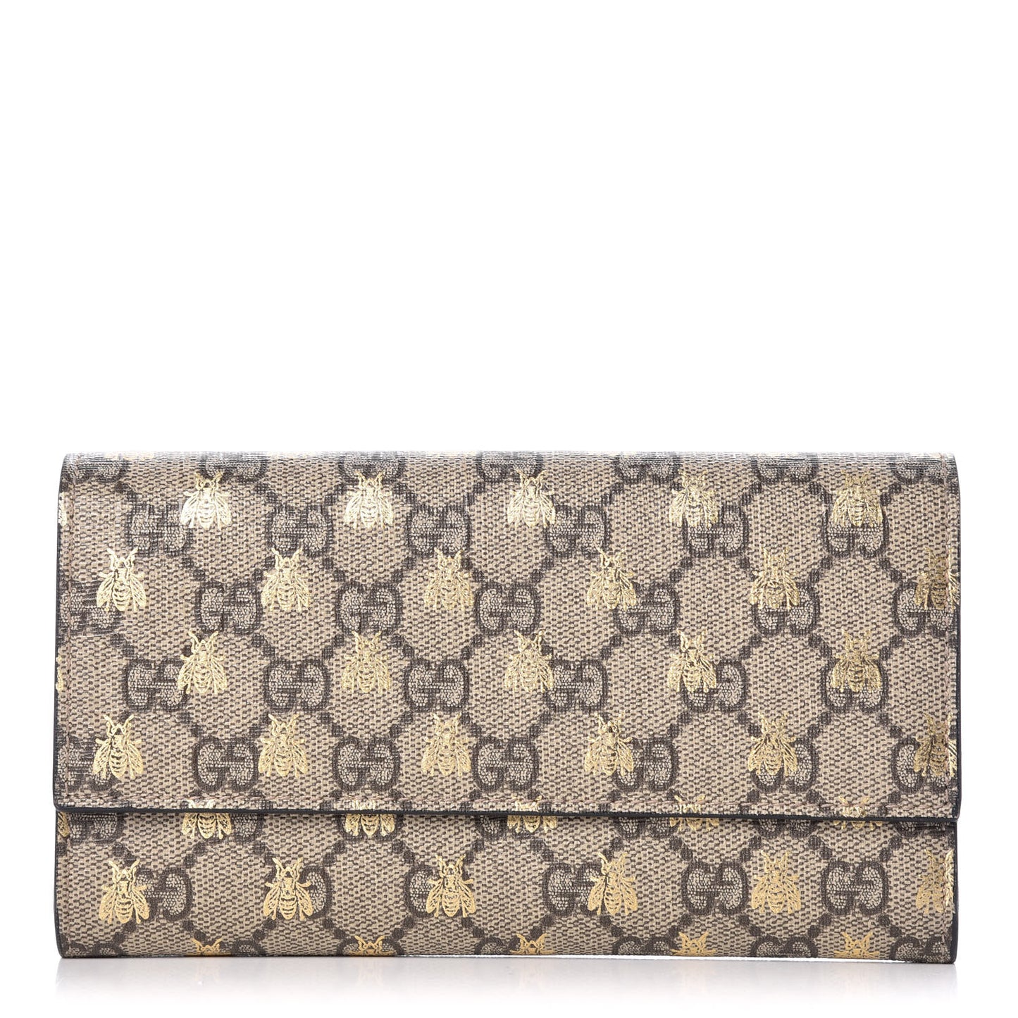 GG Supreme Monogram Bees Continental Wallet Beige Oro Black