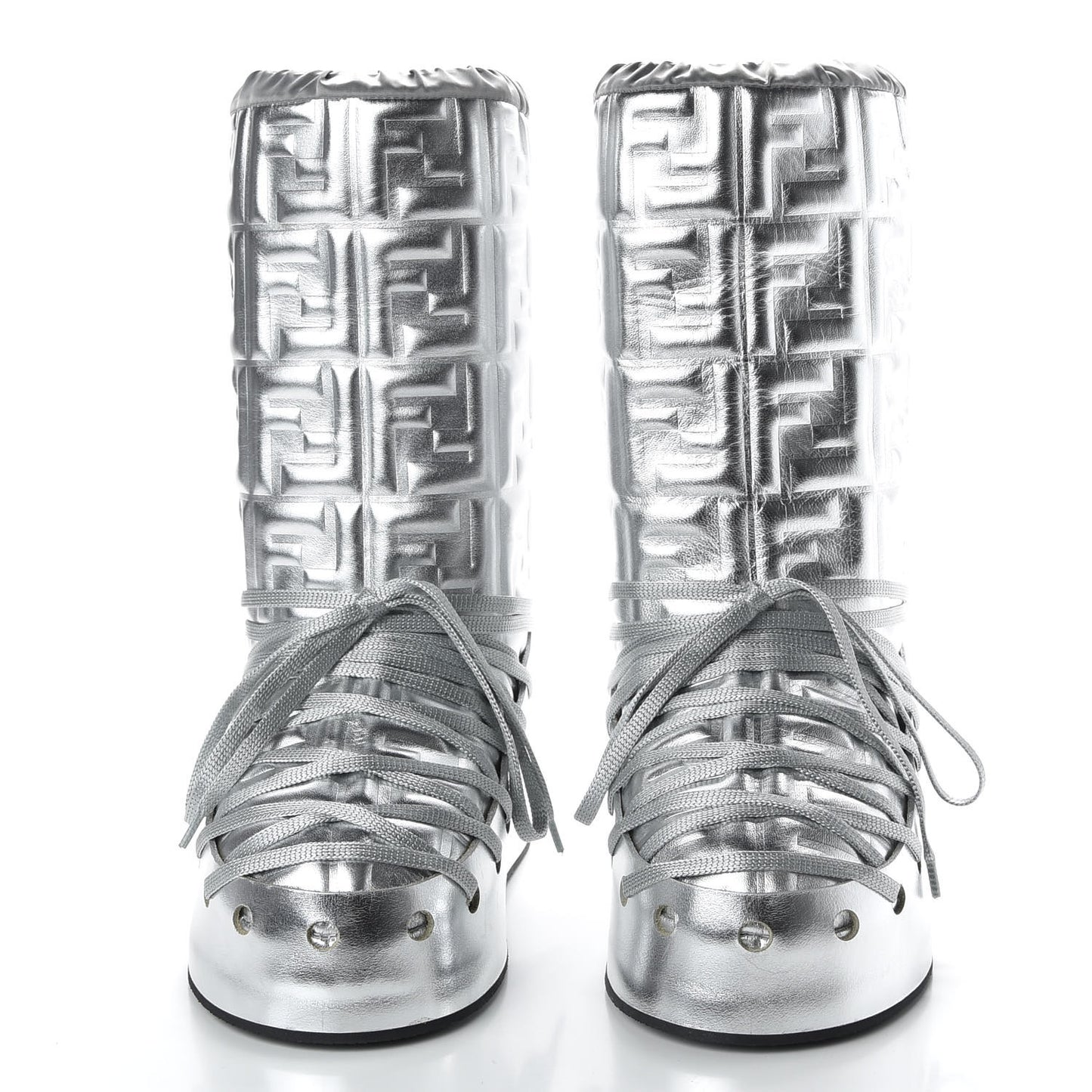 Laminated Nappa FF Embossed T-Rex Lace Up Ski Boots 40 Argento