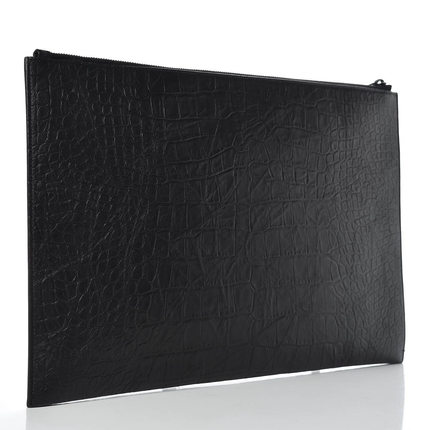 Saint Laurent Calfskin Crocodile Embossed Monogram Document Holder Black 3 of 9