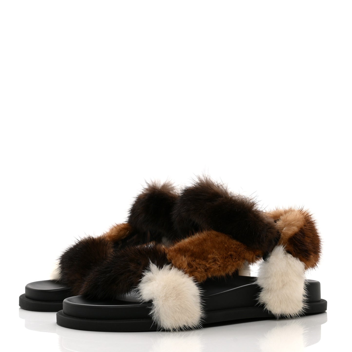 Mink Fur FF Fendi Feel Sandals 37 Mogano Brown Perla Tobacco Black