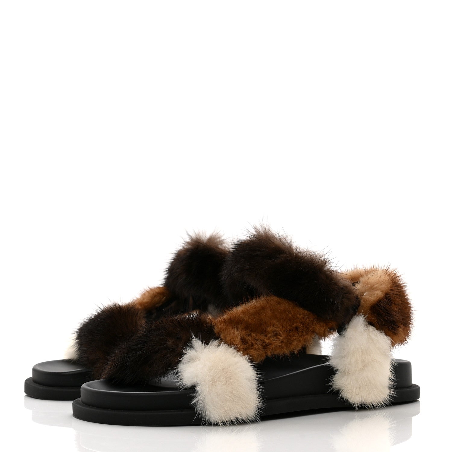 Fendi Mink Fur FF Fendi Feel Sandals 37 Mogano Brown Perla Tobacco Black 3 of 8