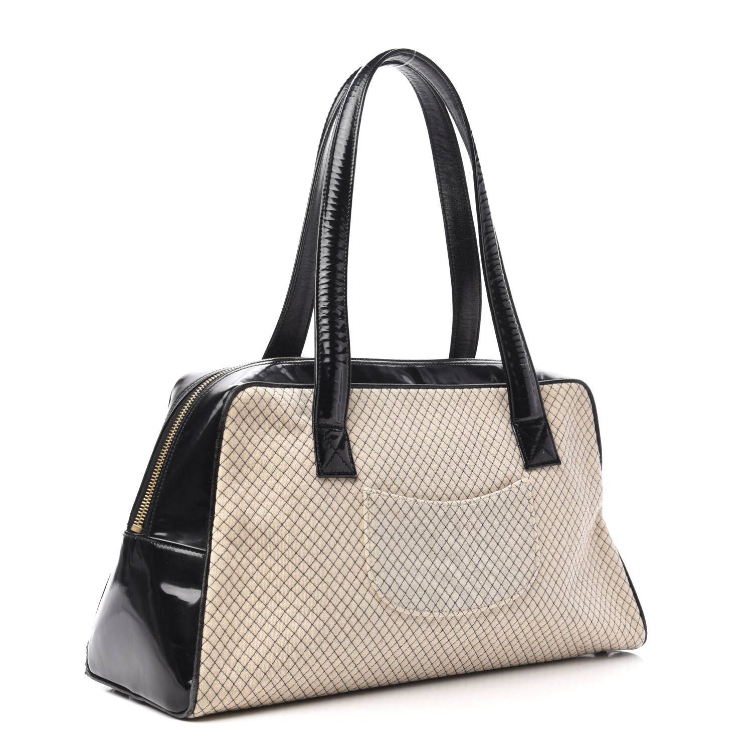 Chanel Patent Jersey Quilted Bowler Ivory Black 2 of 12