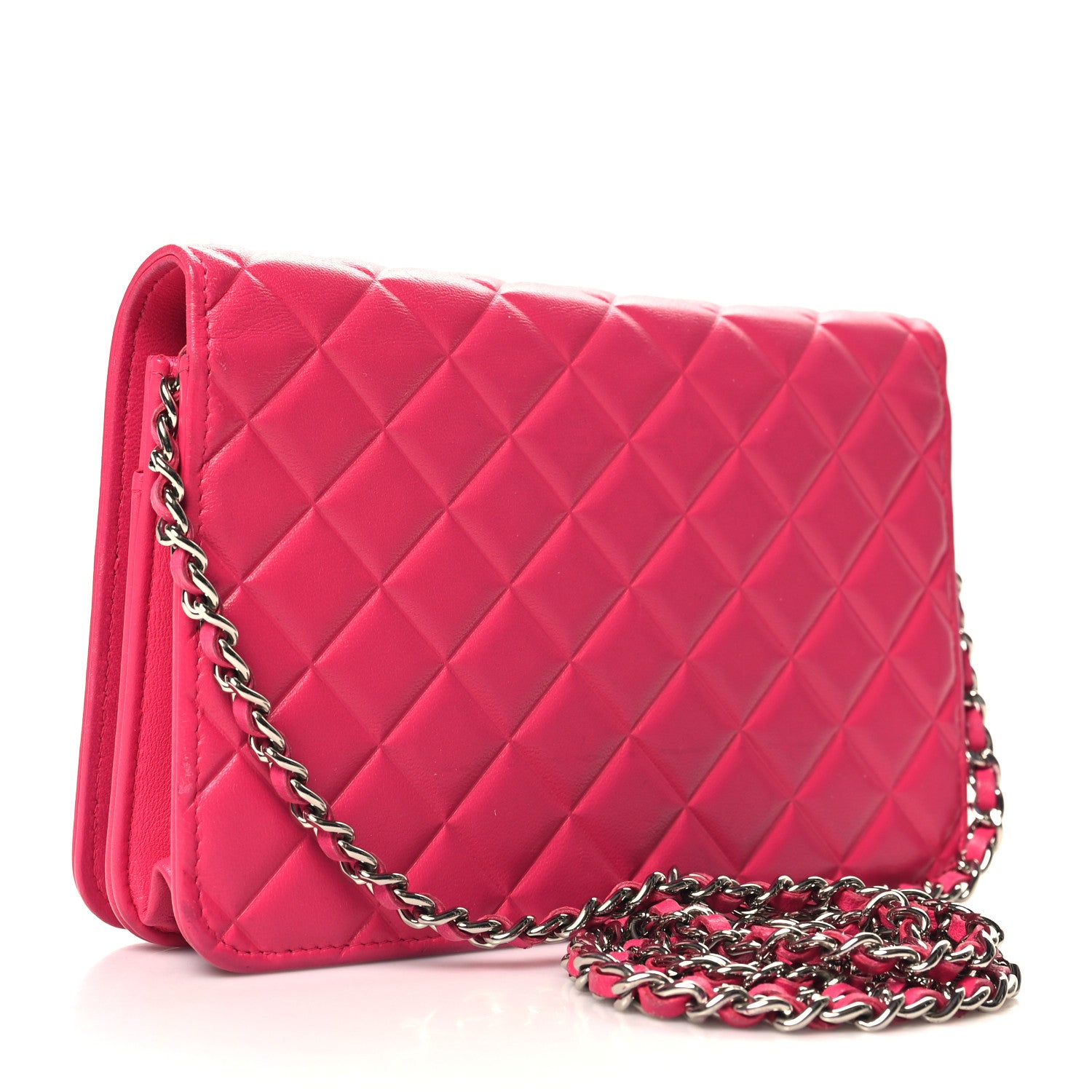 Chanel Lambskin Quilted Diamond CC Wallet On Chain WOC Pink 3 of 12