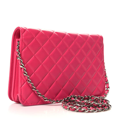 Chanel Lambskin Quilted Diamond CC Wallet On Chain WOC Pink 3 of 12