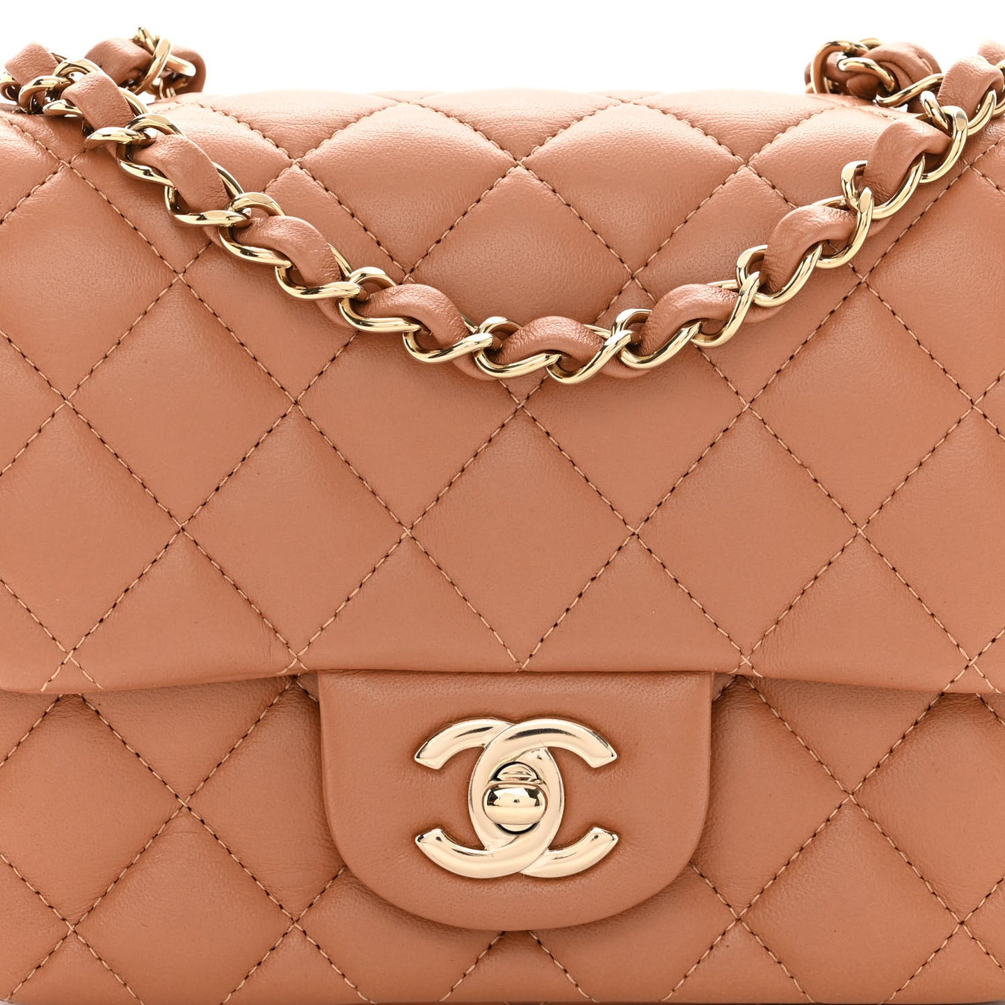 Lambskin Quilted Mini Square Flap Brown