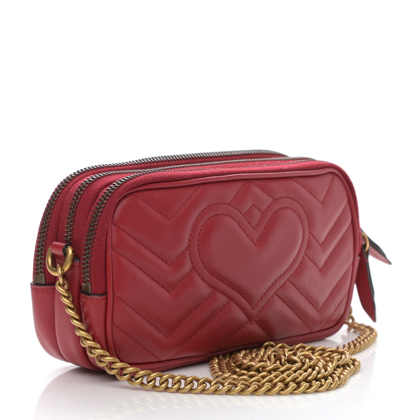 Calfskin Matelasse Mini GG Marmont Chain Crossbody Bag Hibiscus Red