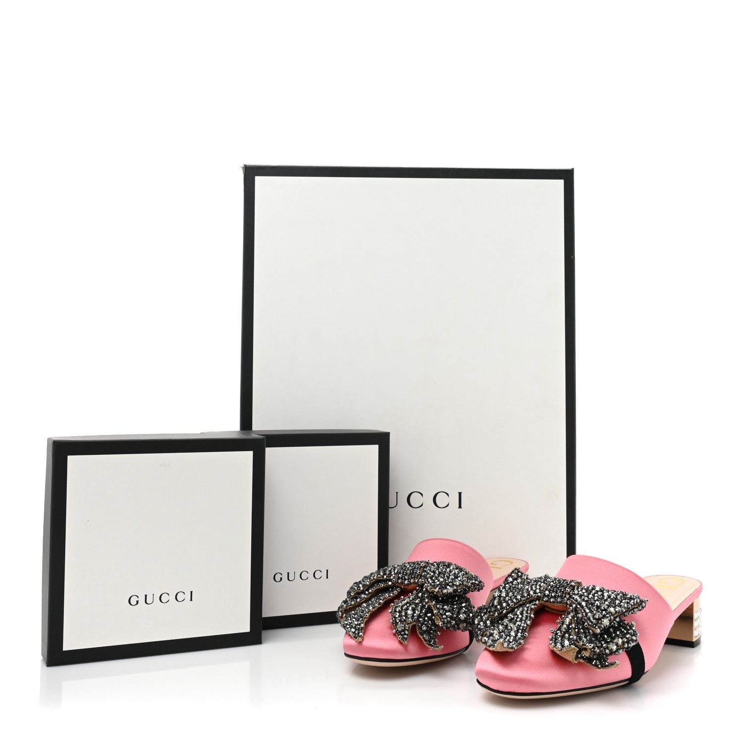 Gucci Silk Satin Crystal Embellished Bow Mules 40 Peonia 11 of 11