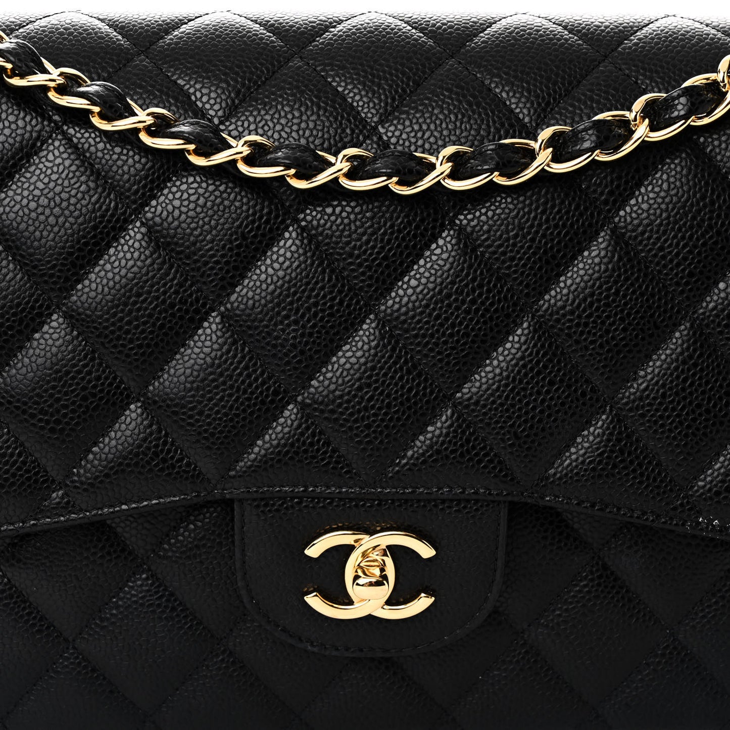 Caviar Quilted Jumbo Double Flap Black