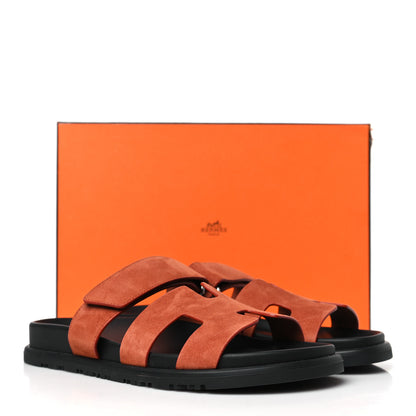 Hermes Suede Goatskin Womens Chypre Sandals 37.5 Orange Canyon 9 of 9