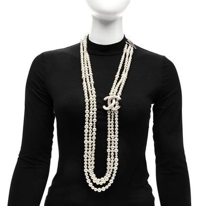 Chanel Graduated Pearl Studded CC Multi Strand Long Necklace Gold 2 of 4