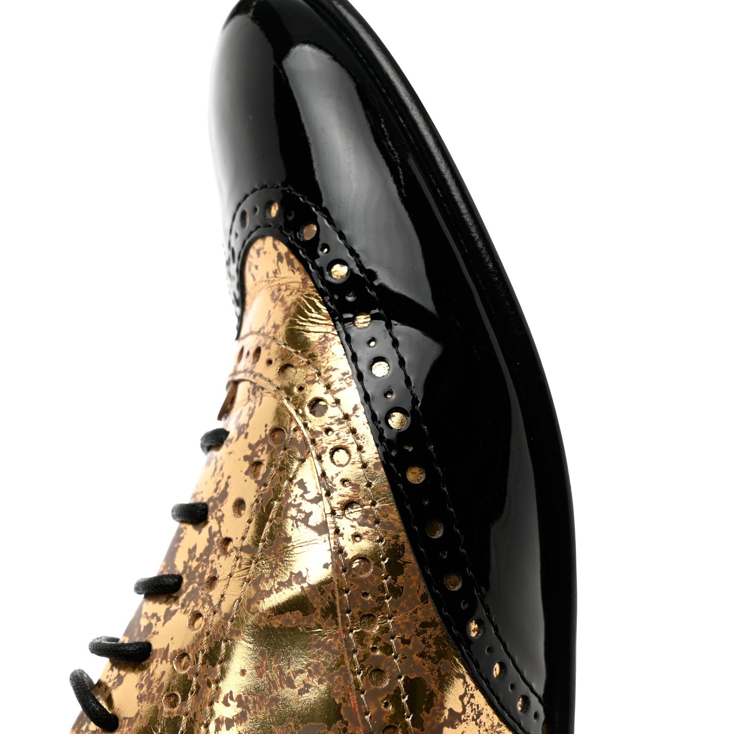 Fantasy Patent Calfskin Lace Up Oxfords 38.5 Gold Black