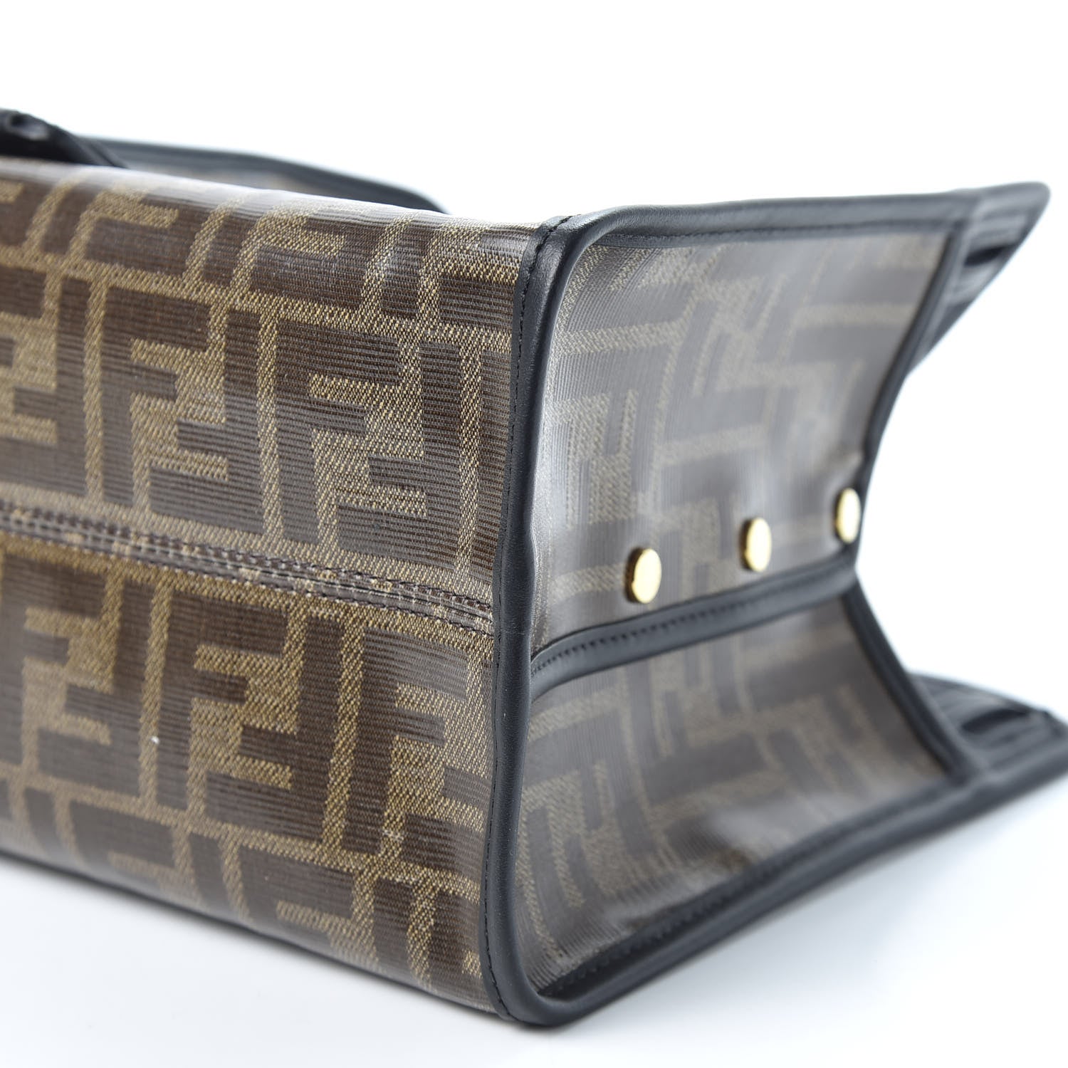 Fendi Glazed Fabric Vitello Century FF 1974 Stamp Patch Mini Peekaboo Defender Cover Mogano Panna Black 6 of 10