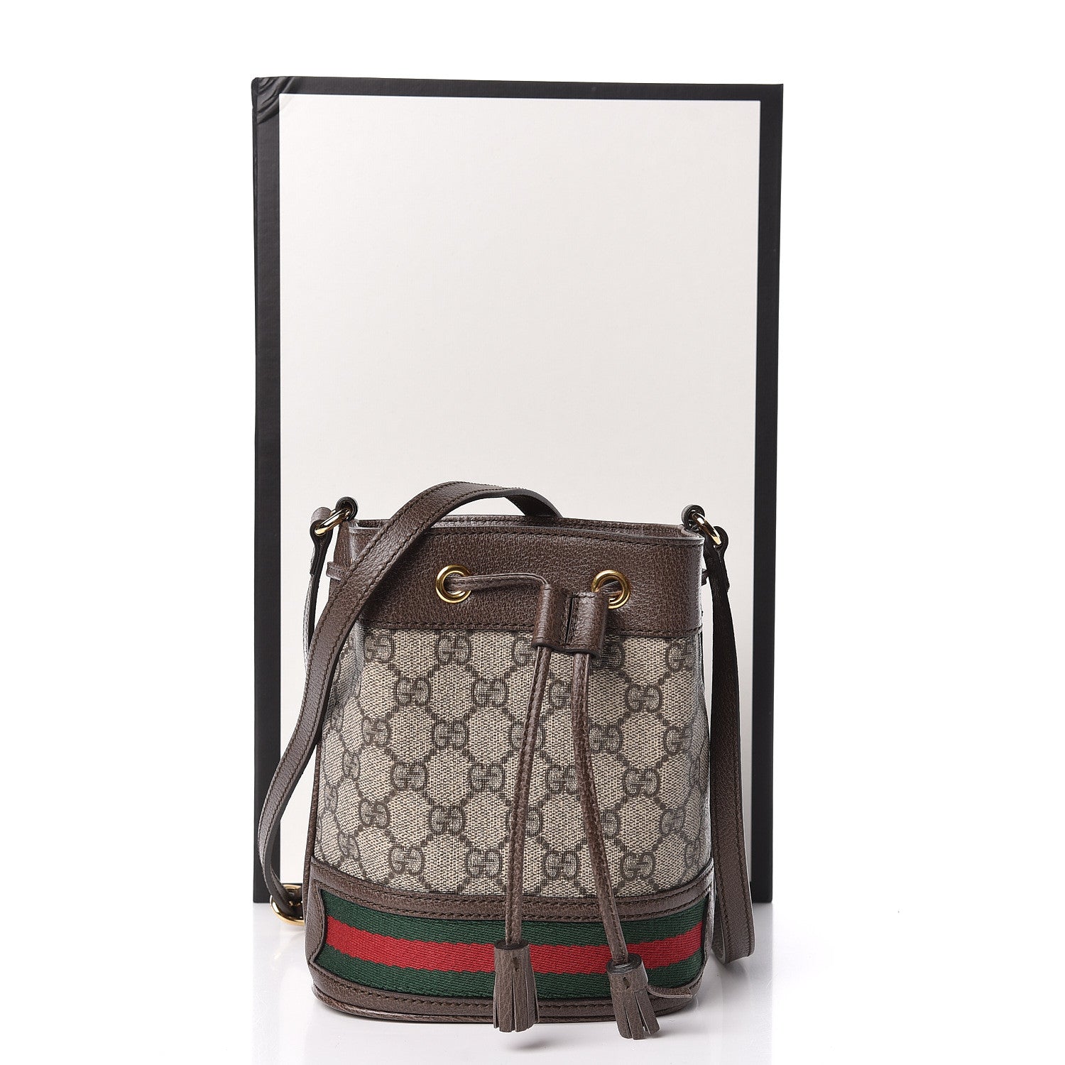 Gucci GG Supreme Monogram Web Mini Ophidia Bucket Bag Brown 11 of 11