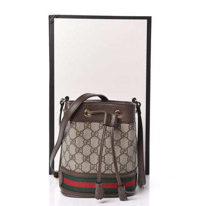 Gucci GG Supreme Monogram Web Mini Ophidia Bucket Bag Brown 11 of 11