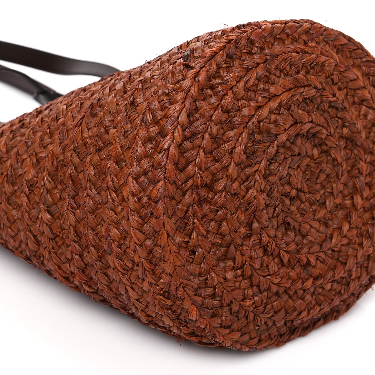 Raffia Calfskin Small Panier Tote Dark Chocolate