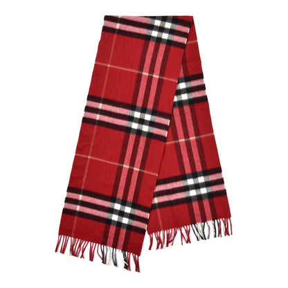 Burberry Cashmere Classic Check Fringe Scarf Parade Red 2 of 4