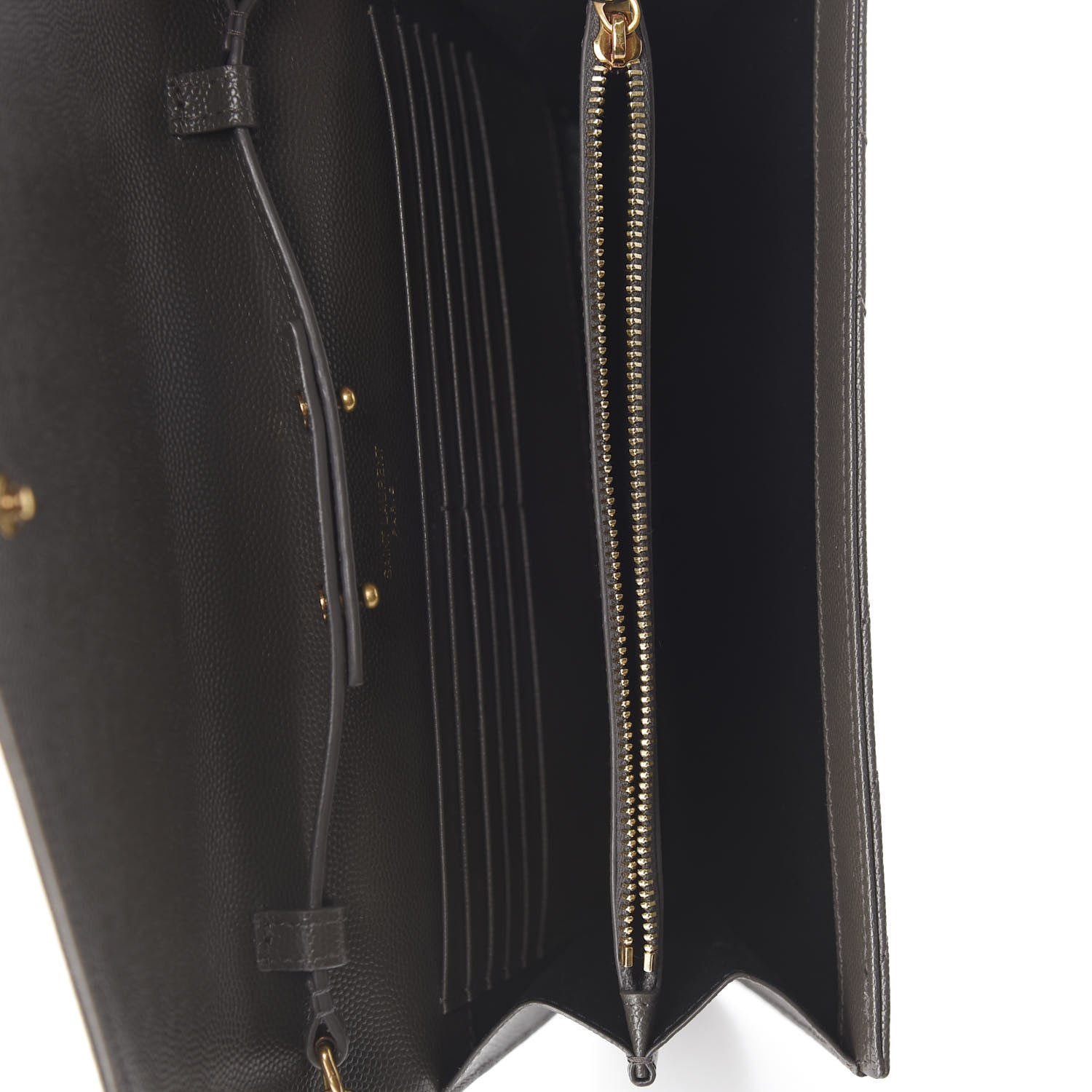 Saint Laurent Grain De Poudre Matelasse Chevron Monogram Chain Wallet Pebble 4 of 8