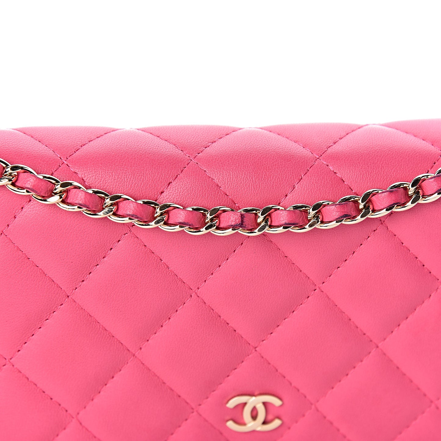 Lambskin Quilted Wallet On Chain WOC Pink