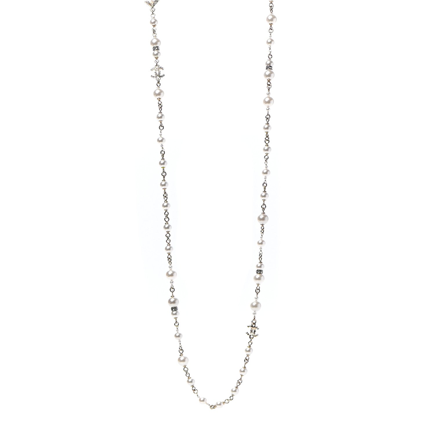 Chanel Pearl Crystal Queen of France Multi Strand Necklace Gold 1 of 8