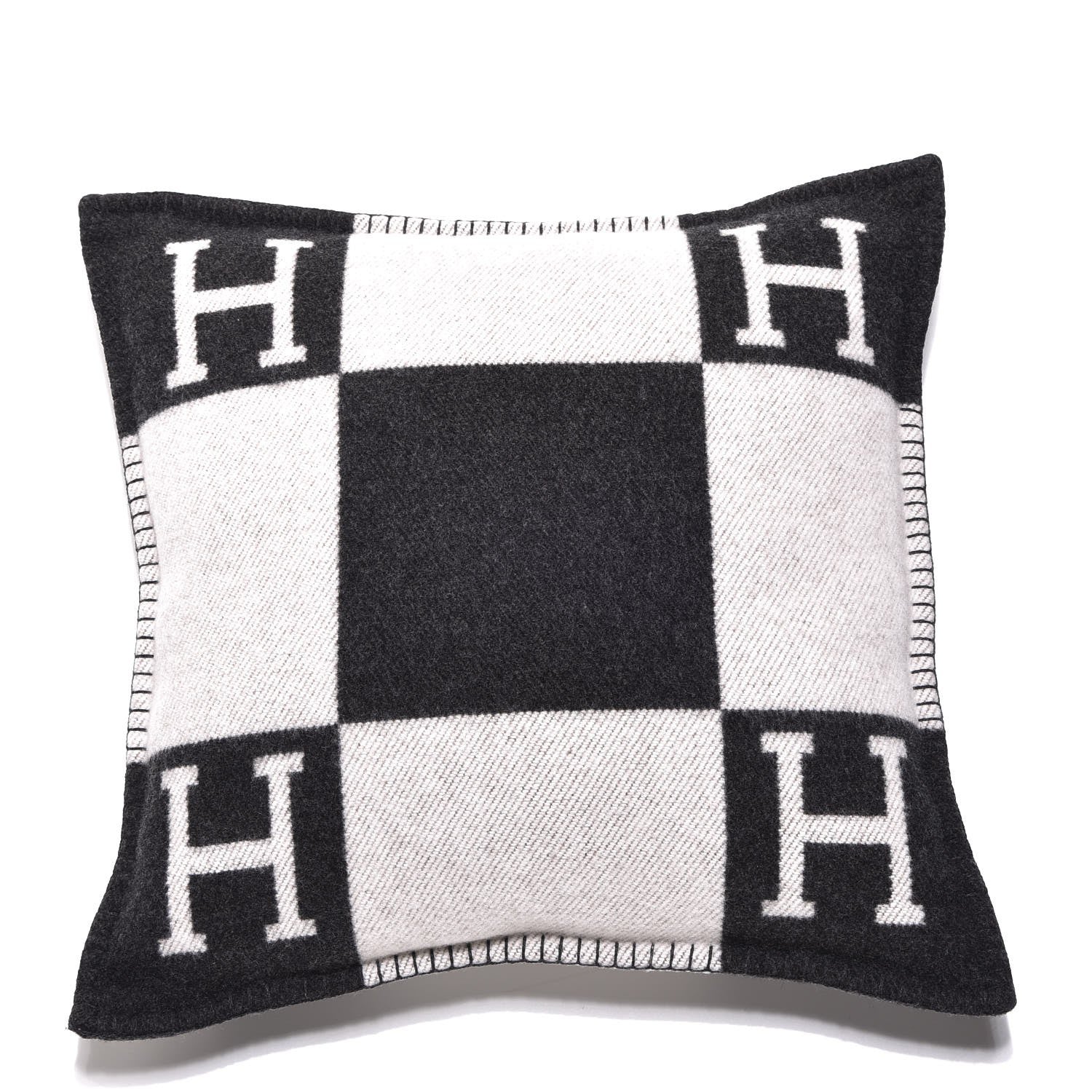 Hermes Wool Cashmere Avalon Pillow PM Ecru Gris Fonce 1 of 3