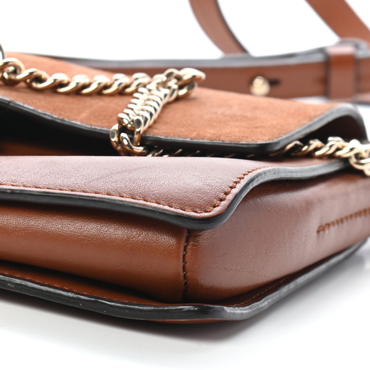 Suede Calfskin Small Faye Shoulder Bag Tobacco