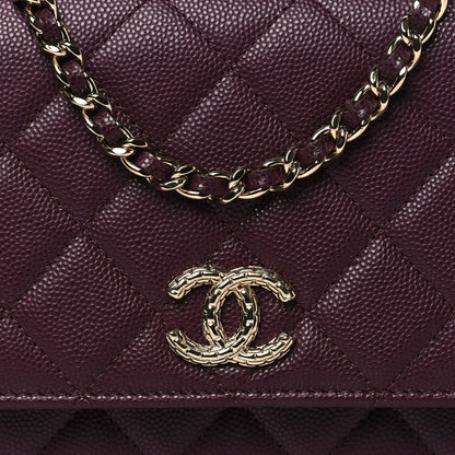 Chanel Caviar Quilted Chain Embossed CC Wallet On Chain WOC Burgundy 9 of 12