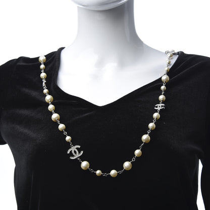 Chanel Crystal Pearl CC Long Necklace Light Grey 2 of 5