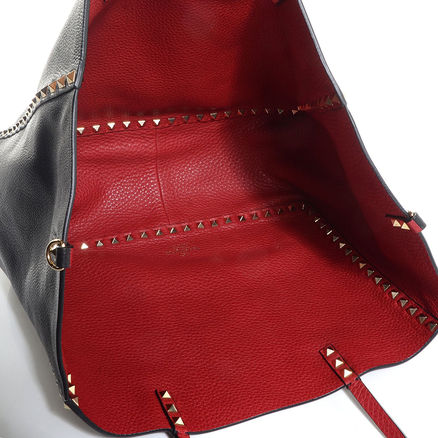 Pebbled Calfskin Medium Rockstud Reversible Tote Black Rosso Valentino