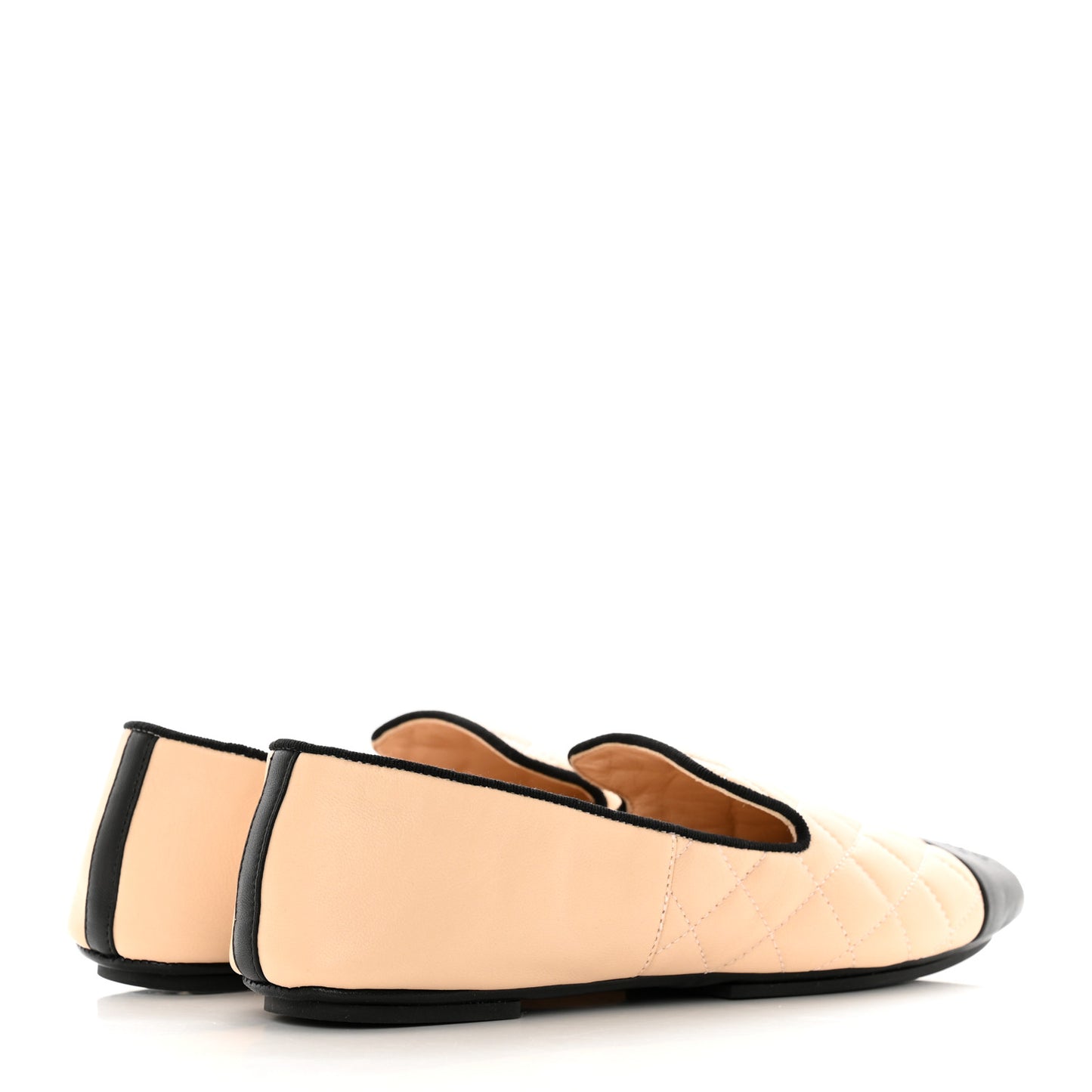 Lambskin Quilted Cap Toe Slipper With Pouch 37 Beige Black