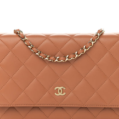 Chanel Lambskin Quilted Wallet on Chain WOC Dark Beige 8 of 11