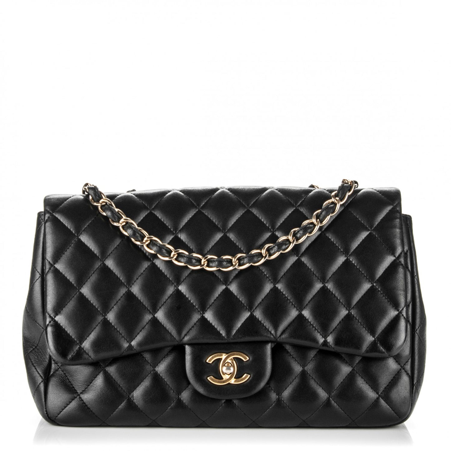 Lambskin Quilted Jumbo Single Flap Black