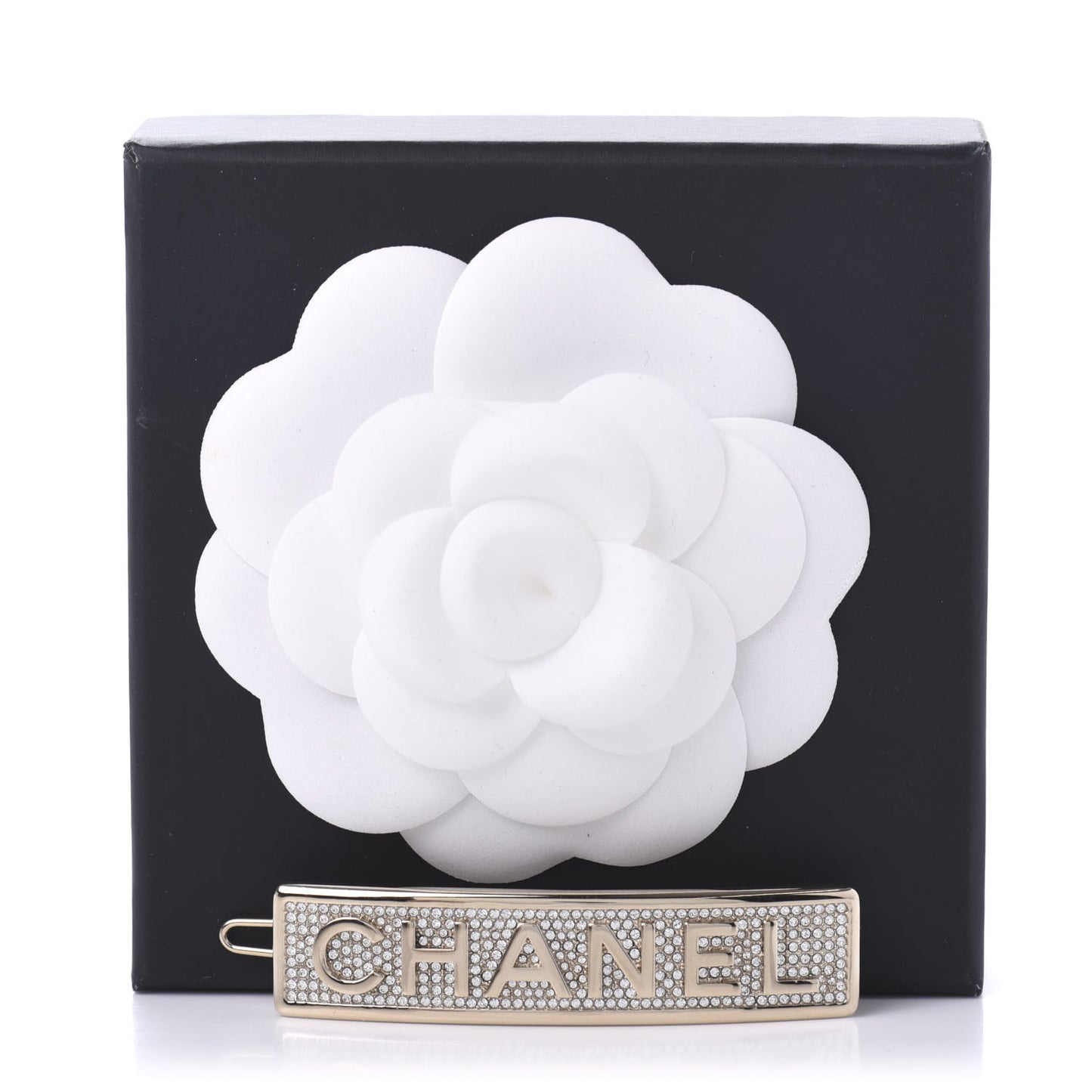 Metal Crystal Logo Hair Clip Gold