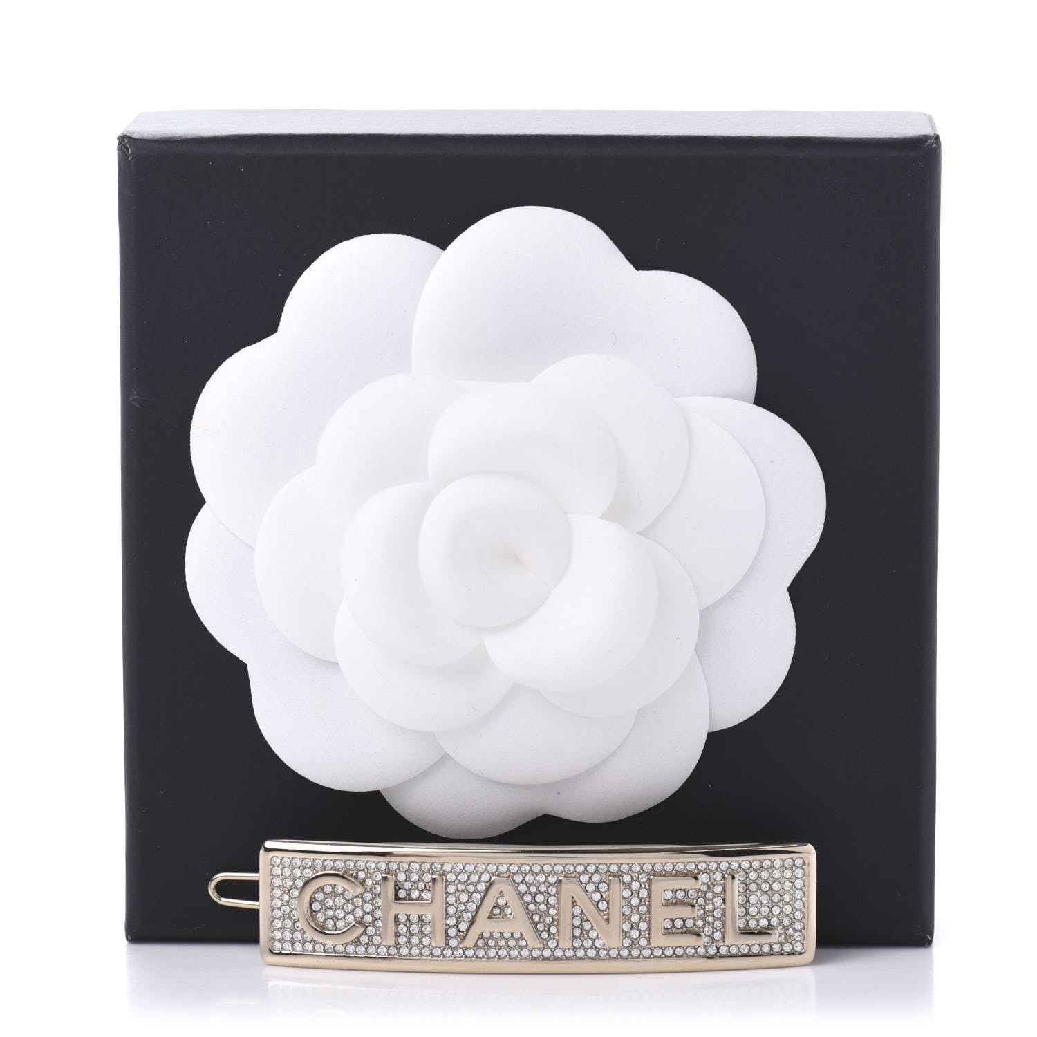 Chanel Metal Crystal Logo Hair Clip Gold 5 of 5