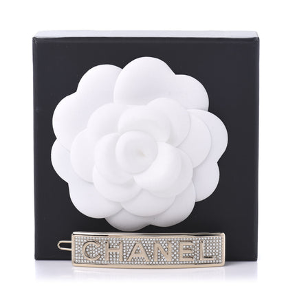 Chanel Metal Crystal Logo Hair Clip Gold 5 of 5