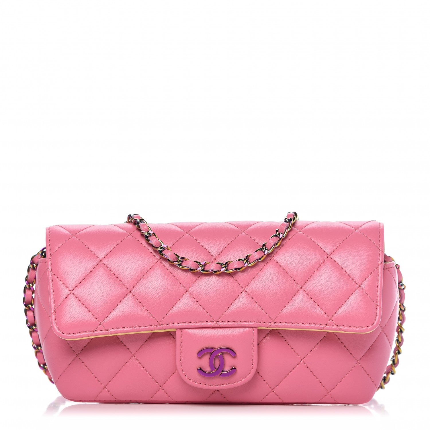 Chanel Lambskin Quilted Glasses Case With Chain Pink Yellow 1 of 12