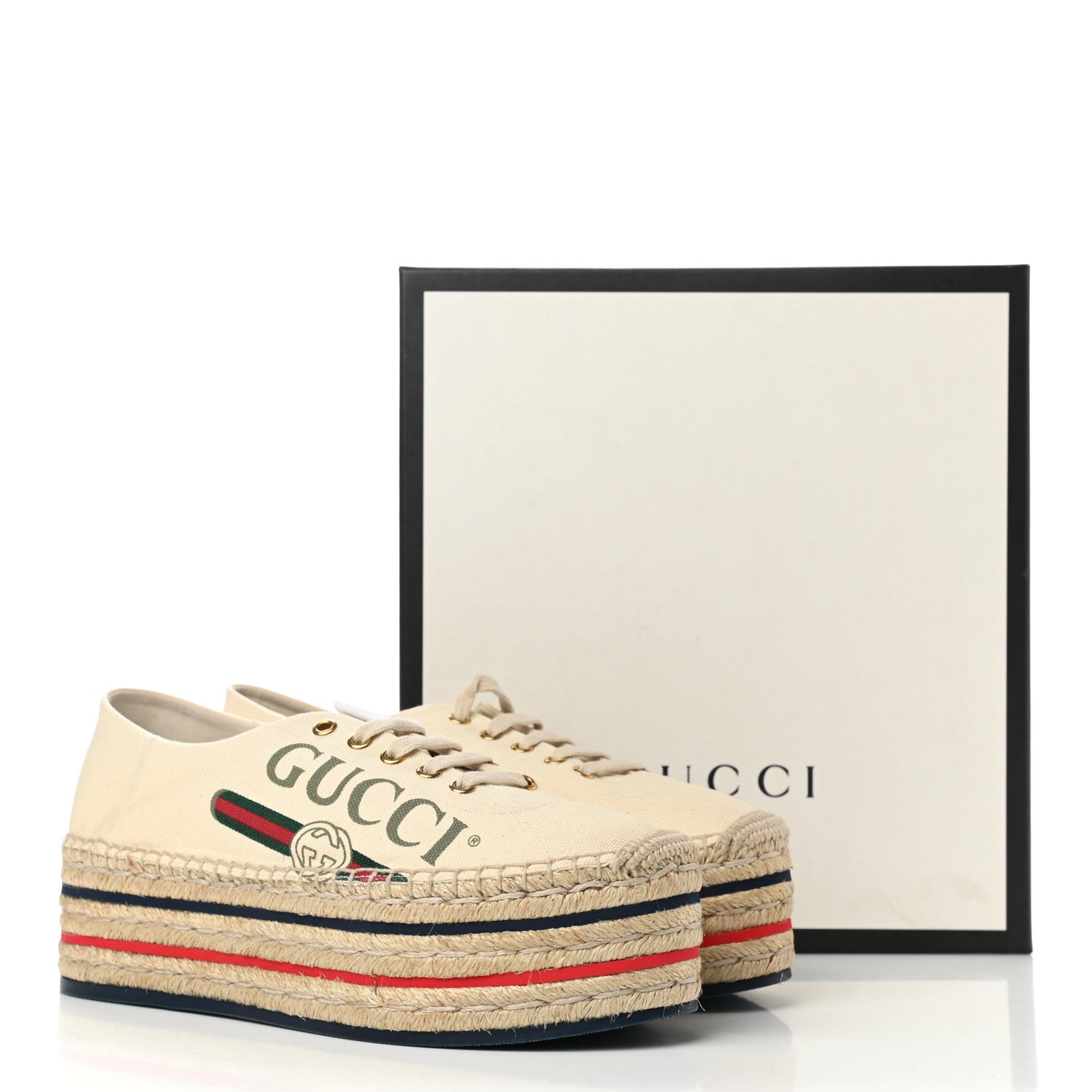 Gucci Canvas Logo Lace-Up Platform Espadrilles 40 Greggio Grege 11 of 11