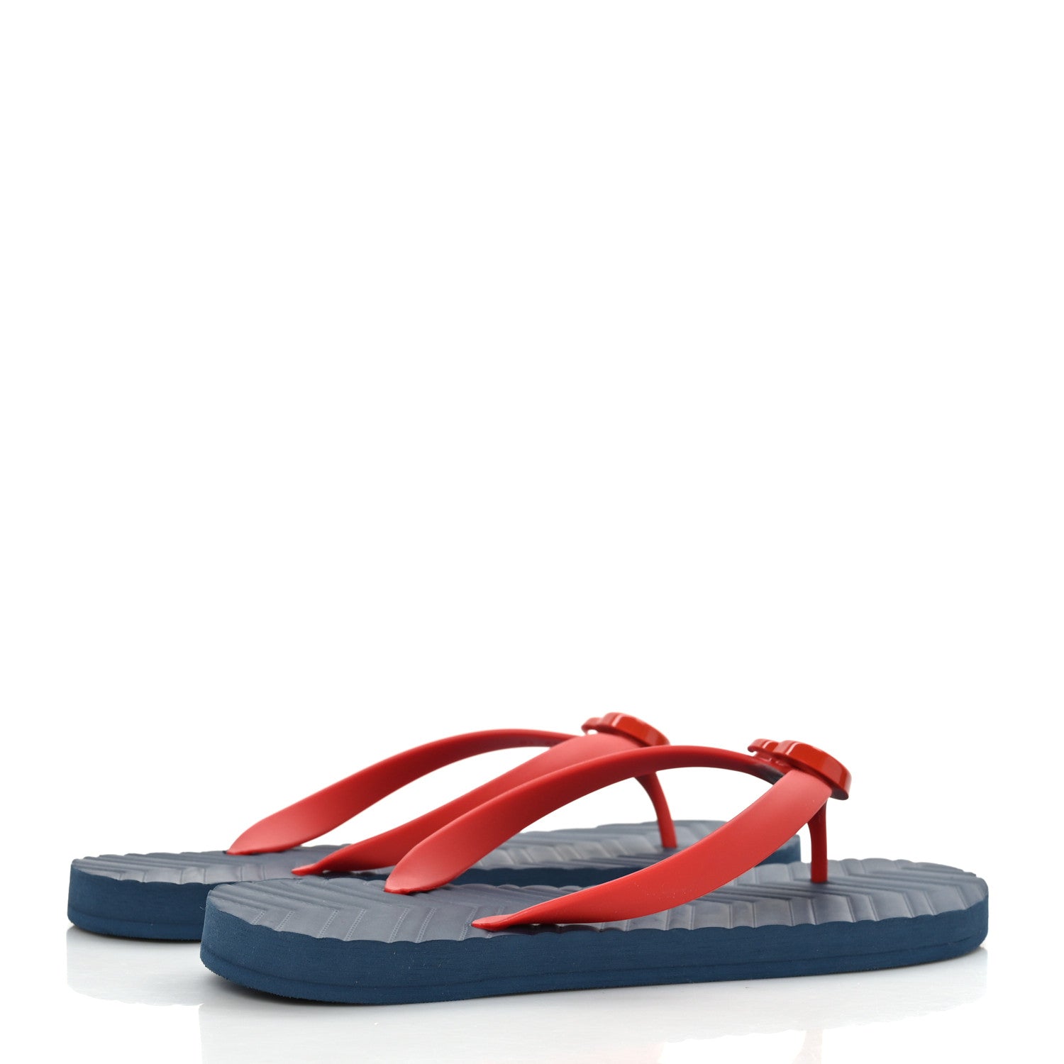 Gucci Rubber Chevron Womens Thong Sandals 10 Blue Red 4 of 7