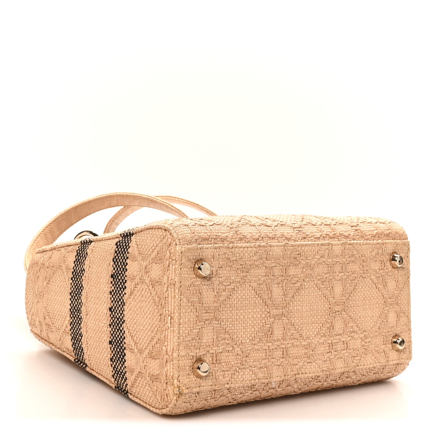 Christian Dior Raffia Woven Cannage Embroidered Medium Lady D-Lite Natural Black 4 of 10