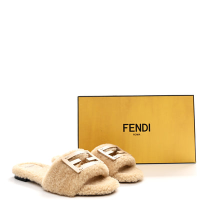 Fendi Shearling FF Baguette Slide Sandals 37 Beige Naturale 9 of 9