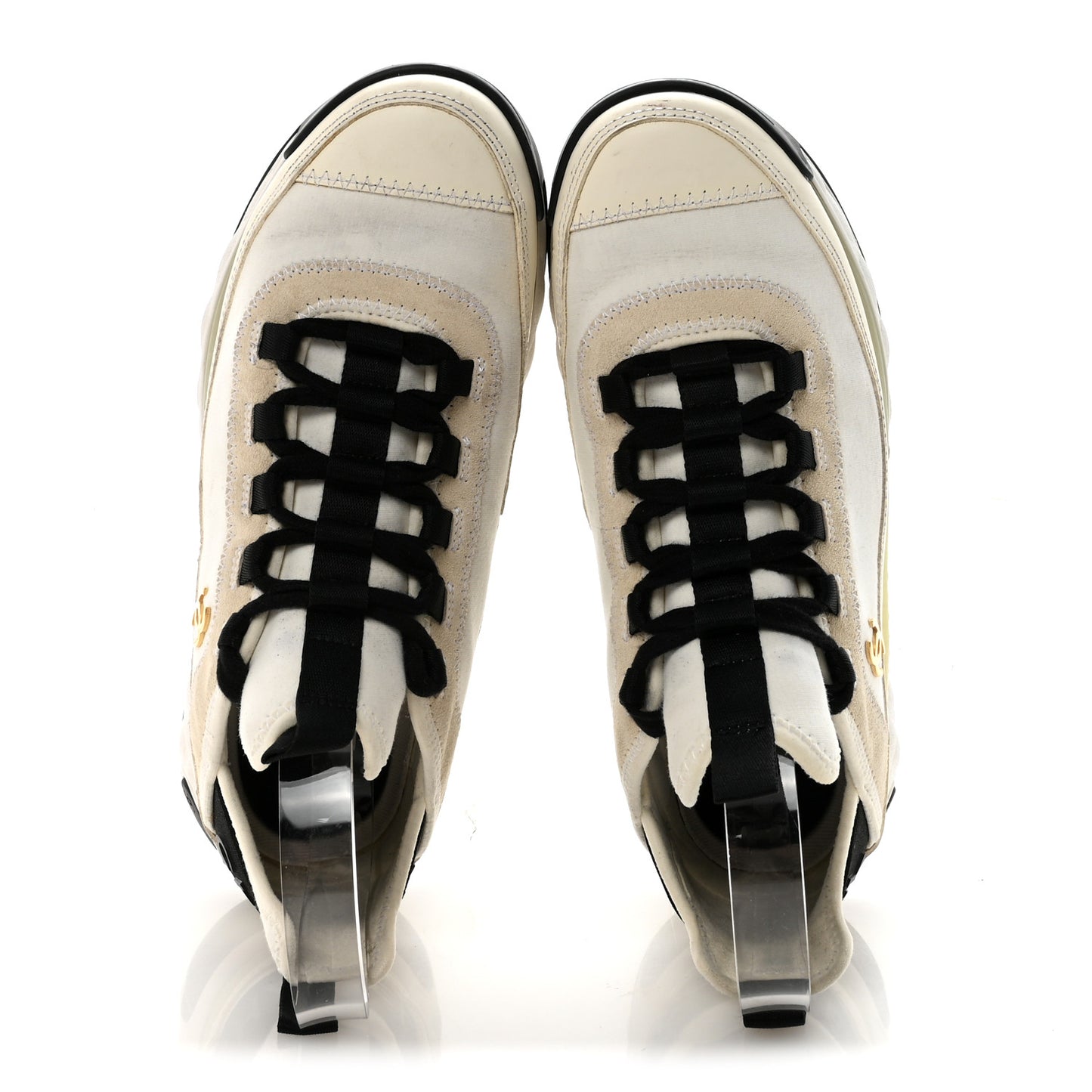 Velvet Calfskin Mixed Fibers CC Sneakers 38 Ivory Black