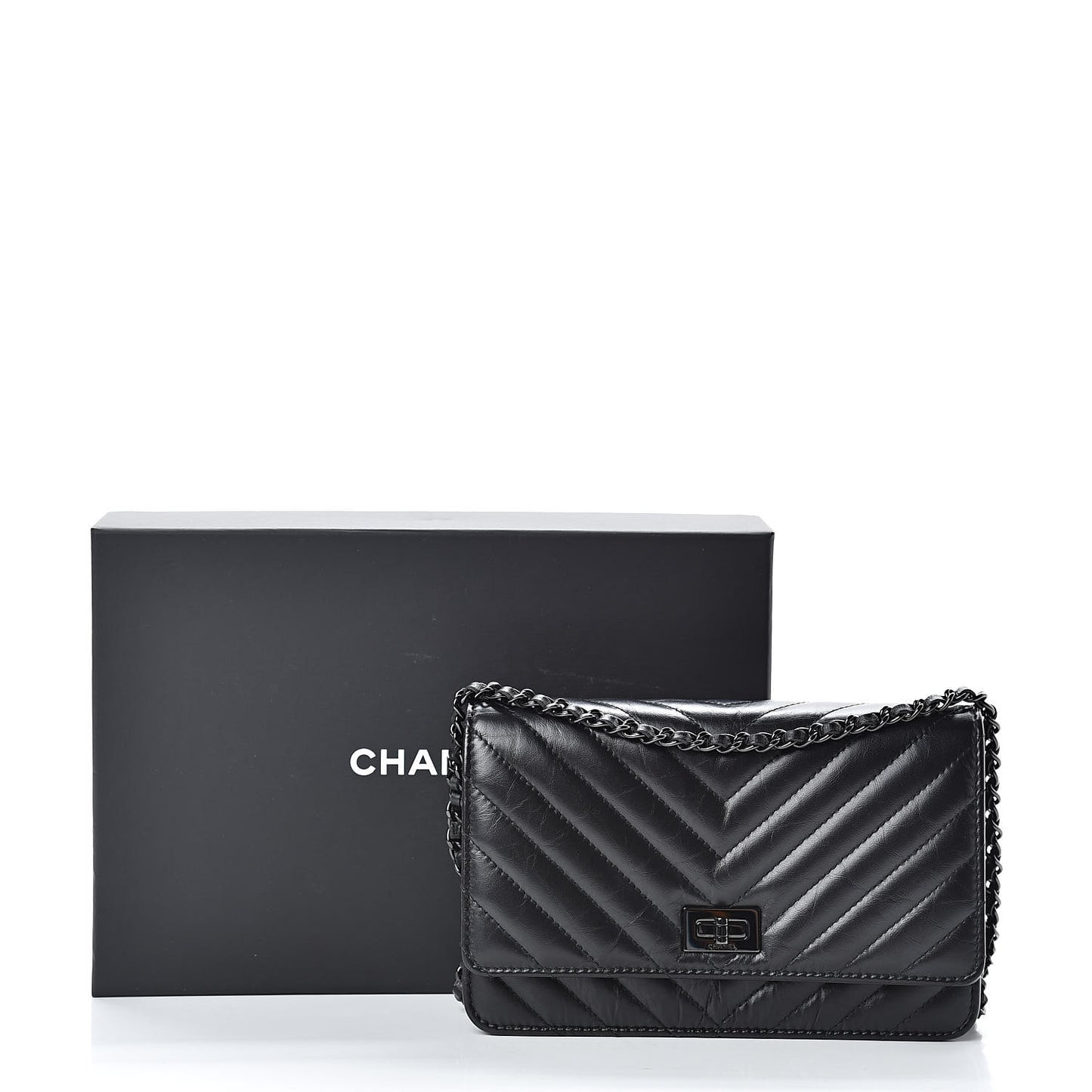 Aged Calfskin Chevron Quilted Reissue Wallet On Chain WOC So Black
