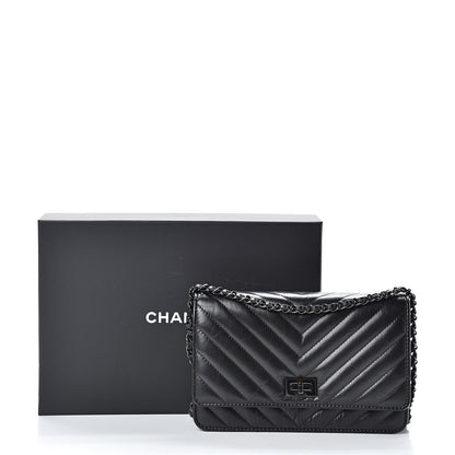 Chanel Aged Calfskin Chevron Quilted Reissue Wallet On Chain WOC So Black 12 of 12