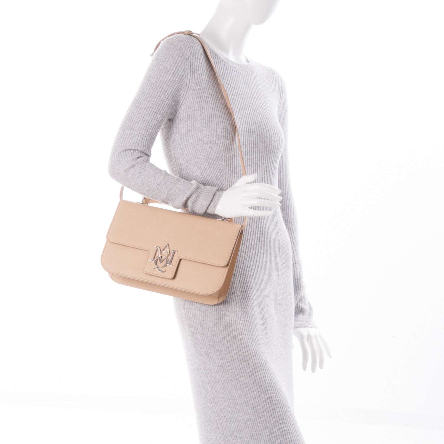 Alexander McQueen Grained Calfskin Large Insignia Satchel Blonde 2 of 7